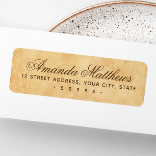 Vintage parchment paper calligraphy script address label