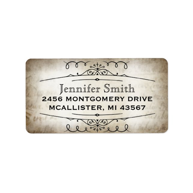 Vintage parchment paper script address label (Front)