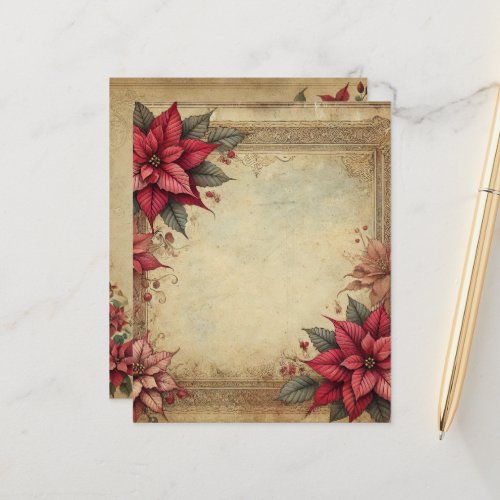 Vintage Parchment Poinsettia Frame Scrapbook Paper