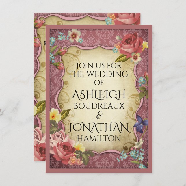 Vintage Parchment Print Wedding Invitation (Front/Back)