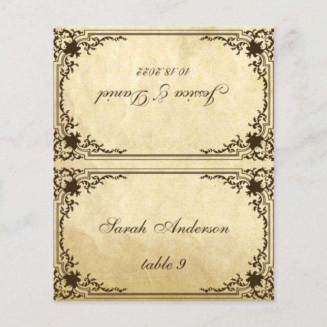 Vintage Parchment Printed Name Wedding Place Card (Front)