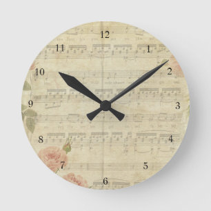 Vintage Parchment Roses and Music Round Clock