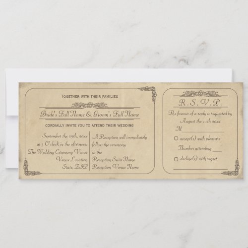 Vintage Parchment Ticket Wedding Invite and RSVP