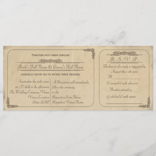 Vintage Parchment Ticket Wedding Invite and RSVP