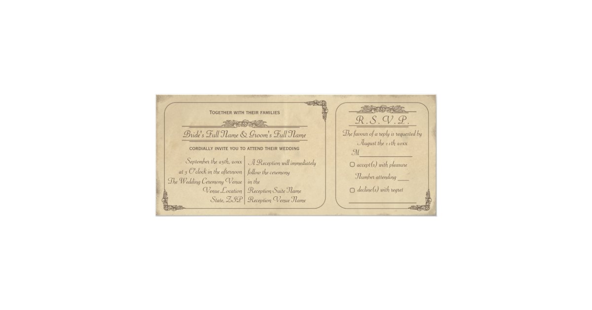 Vintage Parchment Ticket Wedding Invite And Rsvp Zazzle Com