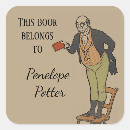 Vintage Parchment Victorian Man Book Nameplate Square Sticker