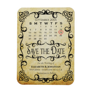 Vintage Parchment Wedding Save the Date Calendar Magnet