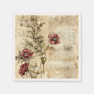 Vintage Parchment with Elegant Floral Decoupage Napkins