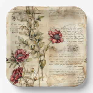 Vintage Parchment with Elegant Floral Decoupage Paper Plates
