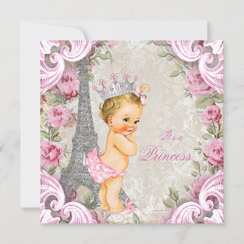 Vintage Paris Blonde Princess Floral Baby Shower Invitation