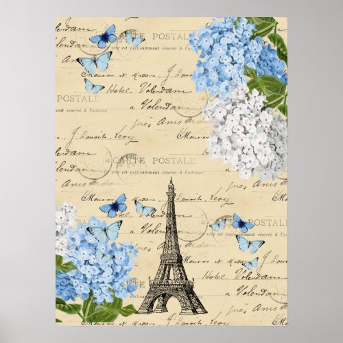 Vintage Paris Blue Flower Postcard Art Print