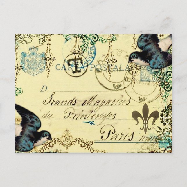 Vintage Paris Bluebird Postcard (Front)