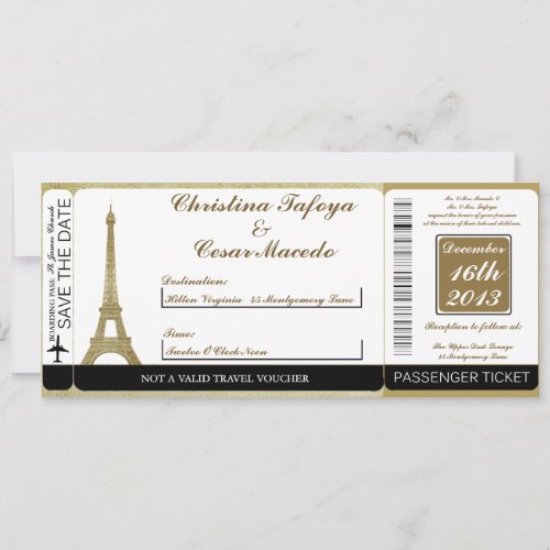 Vintage Paris Boarding Pass Wedding Invitation