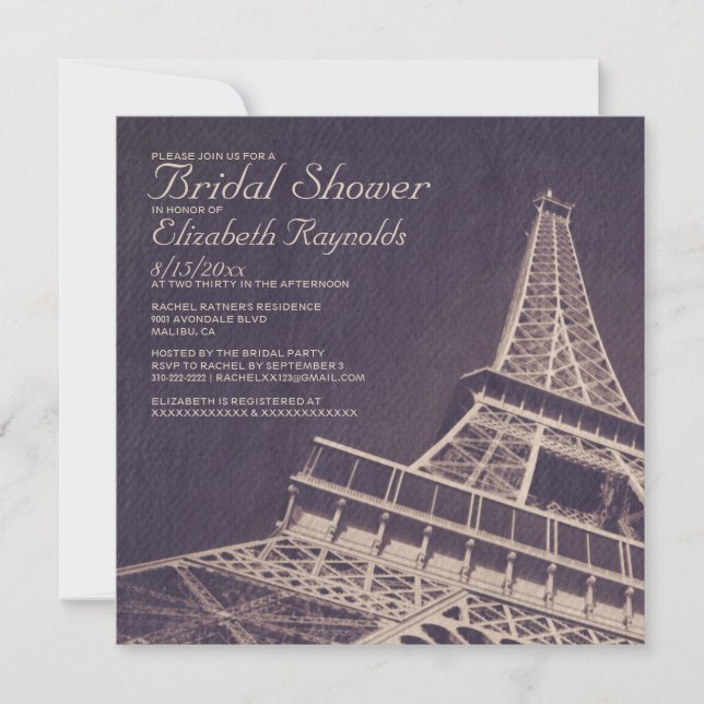 Vintage Paris Bridal Shower Invitations (Front)