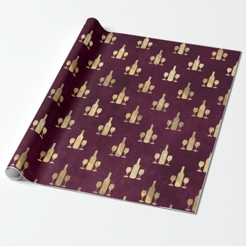 Vintage Paris Burgundy and Gold Grunge Wine Wrapping Paper