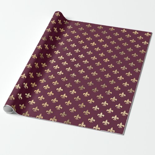 Vintage Paris Burgundy Red and Gold Fleur de Lis Wrapping Paper