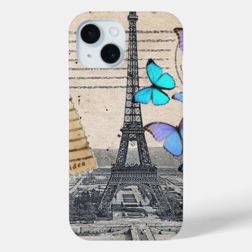 Vintage Paris Butterfly fashion Eiffel Tower iPhone 15 Case