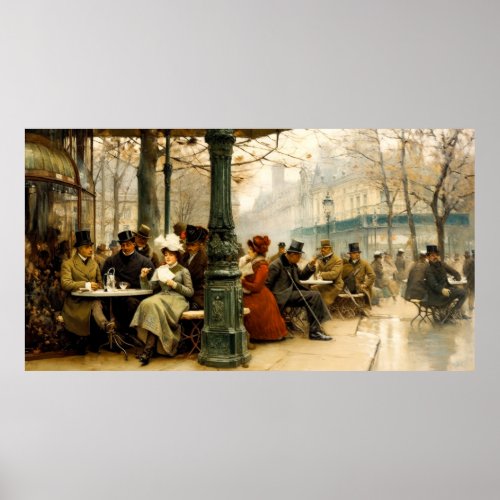 Vintage Paris Caf Scene Poster