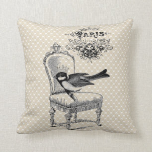 Vintage Paris Chic bird and French chair pillow