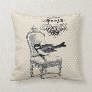 Vintage Paris Chic Bird And French Chair Pillow by GIFTSBYHEATHERMYERS at Zazzle