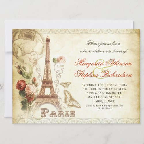 vintage PARIS chic rehearsal dinner invitations