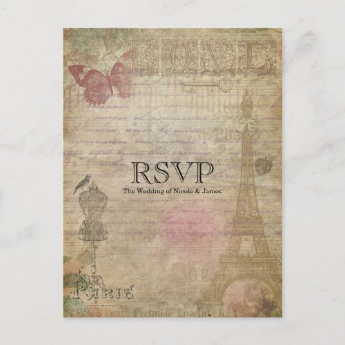 Vintage Paris Chic Wedding RSVP Invitation