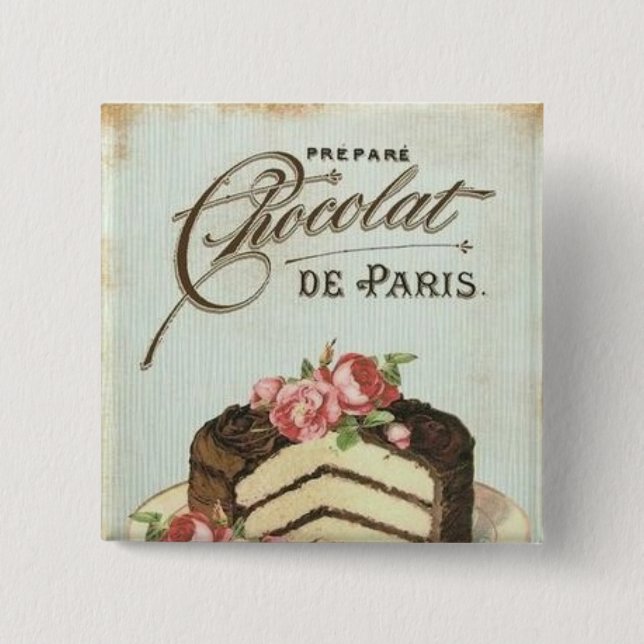 Vintage Paris Chocolate Cake Button (Front)