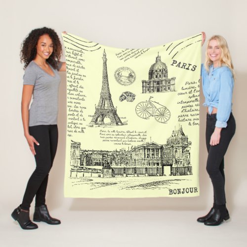 Vintage Paris City Fleece Blanket