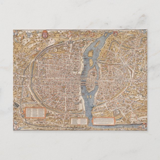 Vintage Paris city map, 1550 Postcard (Front)