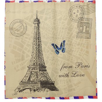 Vintage Paris City Map Old Air Mail Envelope Shower Curtain by ShowerCurtain101 at Zazzle
