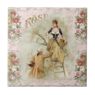 Vintage Paris Couple Picking Fruit Pink decoupage Tile