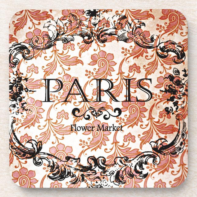 Vintage Paris Damask Beverage Coaster (Front)