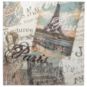 Vintage Paris decoupage Landmarks typography Cloth Napkin