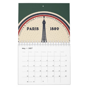 Vintage Paris Eiffel Tower 1889  Calendar