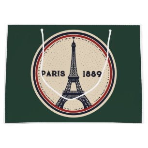 Vintage Paris Eiffel Tower 1889 Travel Stamp Gift Large Gift Bag