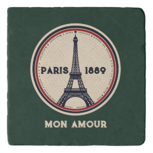 Vintage Paris Eiffel Tower 1889 Travel Stamp Trive Trivet
