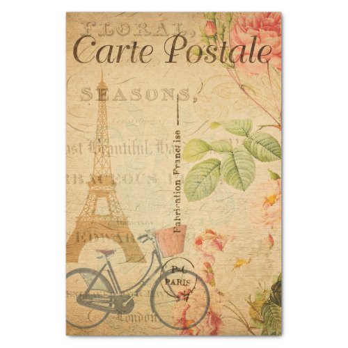 Vintage Paris Eiffel Tower and Bicycle French Tissue Paper