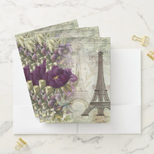 Vintage Paris Eiffel Tower and Flowers Pocket Folder