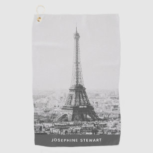 Vintage Paris Eiffel Tower Black White Photo Name Golf Towel