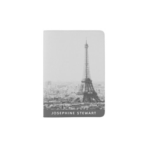 Vintage Paris Eiffel Tower Black White Photo Name Passport Holder