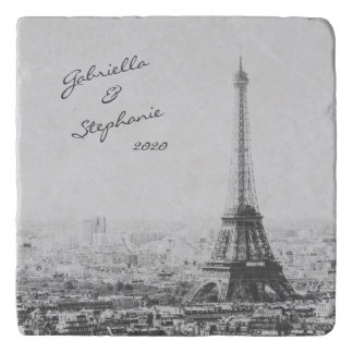 Vintage Paris Eiffel Tower Black White Photo Name Trivet