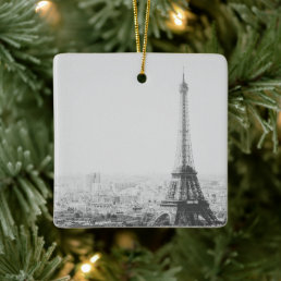 Vintage Paris Eiffel Tower Black White Photography Ceramic Ornament