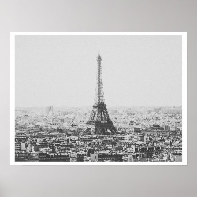 Vintage Paris Eiffel Tower Black White Photography Poster (Front)