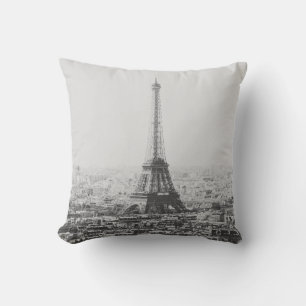 Vintage Paris Eiffel Tower Black White Photography Throw Pillow