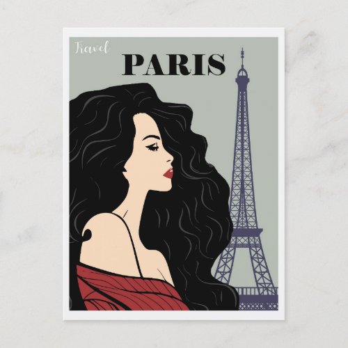 Vintage Paris Eiffel Tower Chic Woman Postcard