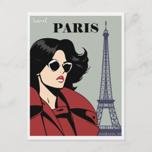 Vintage Paris Eiffel Tower Chic Woman Postcard