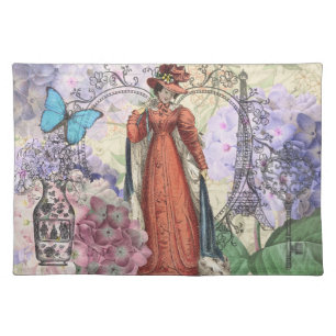 Vintage Paris Eiffel Tower Collage Romantic French Cloth Placemat
