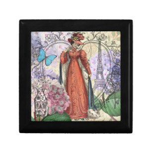 Vintage Paris Eiffel Tower Collage Romantic French Gift Box