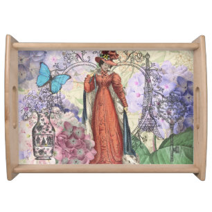 Vintage Paris Eiffel Tower Collage Romantic French Serving Tray