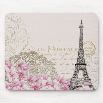 Vintage Paris Eiffel Tower Floral Art Illustration Mouse Pad by biutiful at Zazzle